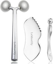 Juego de 2 piezas de herramientas faciales Gua Sha de acero inoxidable, detallador GuaSha para astilla