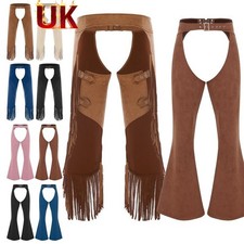Reino Unido Hombres Estilo Occidental Vaqueros Chaps Entrepierna Abierta Flecos Sobrepantalones Fiesta de Halloween