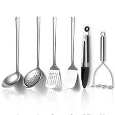 Juego de 6 utensilios de cocina de acero inoxidable para artículos esenciales de cocina casera