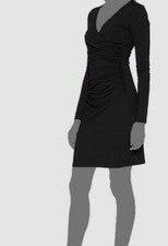 $195 Vestido para mujer Susana Monaco negro manga larga recogido envolvente talla L