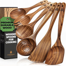 Set cuchillos madera cocina 6 piezas teca agarre comodo utensilios antiadherentes