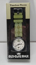Reloj Old Guys Rule Argyle piezas atemporales verde plata batería nueva RARO NUEVO