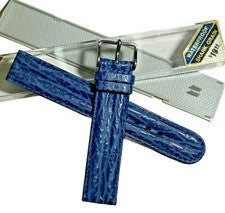 Correa de reloj impermeable Speidel genuina de grano de tiburón negra plateada o azul plateada