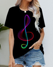 Blusa Camisetas Mujer Negro Nota Musical Gráfico Moda Manga Corta Sedoso Suave