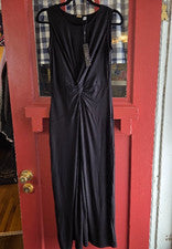 Maxi vestido para mujer Tahari negro sin mangas jersey detalle nudo delantero talla XS