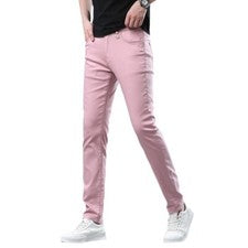 Primavera Moda Negocios Rosa Jeans Para Hombres Ocio Elastizados Pies Ajustados Pantalones Pantalones