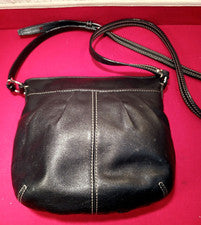 MUJER DISEÑADOR CUERO MONEDERO BANDOLERA SWING PACK NEGRO CON PUNTADAS BLANCAS