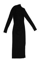 Moda Vestido Nova Lana Manga Larga Para Mujer Pequeño Negro Acanalado Bodycon Midi