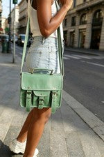 Bolso cruzado de cuero genuino verde estilo vintage hecho a mano para mujer Push Lock