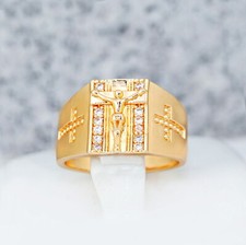 Anillo mujer, hombre carismático topacio blanco chapado en oro K18/750 cruz