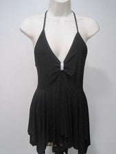 Vestido Song's Moda Mujer Mediano Negro Elástico Halter Top Correa Espagueti