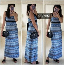 Maxi Vestido Para Mujer Moda Verano Sin Mangas Azul Talla S/M NUEVO