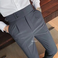 Moda Pantalones Para Hombre Gurkha Negocios Cintura Alta Pantalones Rectos Negocios Informales