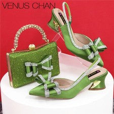 Conjunto de zapatos y bolso de tacón mediano para mujer de diseño italiano