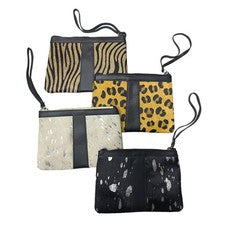 Bolso sin asas con muñequera de piel estampada - Cartera con diseño de cuero de vaca con cremallera