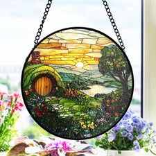 Atrapasol de vitral Hobbit House, decoración de ventana de fantasía, inspirado en la Comarca