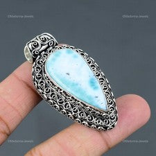 Joyería colgante de compromiso étnico bisel vintage esposa piedras preciosas Larimar de plata 925
