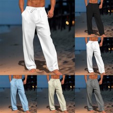 Pantalones de lino para hombre Pantalones de playa de moda con cordón de verano