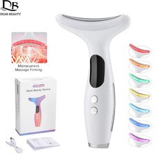 Dispositivo de belleza facial cuello EMS masajeador de cuidado de la piel con vibración de luz LED de 7 colores