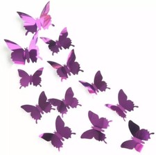 Juego de 12 pegatinas de pared mariposa 3D espejo púrpura decoración del hogar pegatinas mariposa