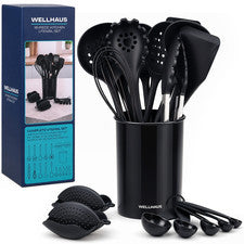 NUEVO WELLHAUS Juego de utensilios de cocina de silicona 18 piezas negro con ...