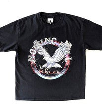 Camiseta Rhude Notting Hill Eagle M Vintage Negra Calce Cuadrado Gráfico Camiseta Lujo