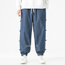 Pantalones de mezclilla informales estilo hip hop para hombre Pantalones de mezclilla cintura elástica con cordón