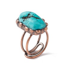 Anillo Puño Abierto Turquesa Ajustable Ovalado Rojo Cobre Mujer R193
