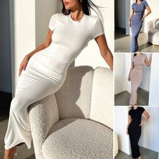 Mujeres Camiseta Larga Vestido Sexy Apretado Moda Informal Elegante Vestido Manga Corta