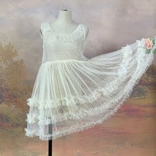 Vestido de red de encaje transparente Lolita transparente midi con tiras de tul sin mangas para mujer