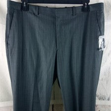 NUEVO CON ETIQUETAS $79.50 Pantalones de vestir grises Perry Ellis City Fit para hombre talla 38x30 frente plano
