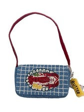 Bolso con cuentas a rayas a cuadros con dije de langosta y mantequilla hecho a mano en la India nuevo con etiquetas