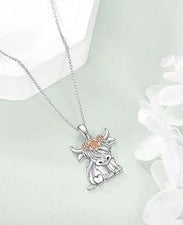 Collar/colgante de vaca Highland de plata - joyería animal