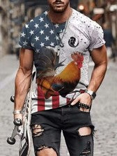 Camiseta Hombres Pollo Mexicano Azteca Impresión Gráfica Moda Manga Corta Camisa