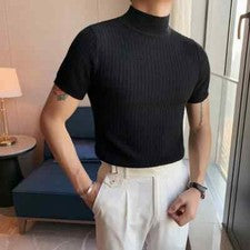 Primavera 2025 Para hombres Calce Ajustado Informal Moda Camiseta Medio Cuello Alto Corta