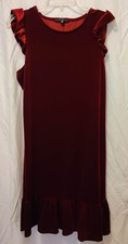 Vestido Tiana B Mujer L Borgoña Terciopelo con Volantes Mangas Cap y Dobladillo Nuevo con Etiquetas