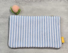 BOLSO de Maquillaje Ipsy Glam Abril 2024 Azul Blanco Rayas Lona Melocotón Cremallera Nuevo
