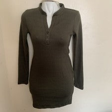 Moda Nova Mujer’s Color Verde Oliva Manga Larga Mini Vestido Talla Mediana