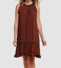 Vestido para mujer Signature by Robbie Bee marrón con volantes halter con tirantes talla XL