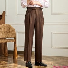 Pantalones de pierna ancha cintura alta estilo italiano británicos sin planchar sueltos occidentales