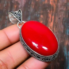 Precioso colgante italiano de joyería de plata de ley 925 hecho a mano con piedras preciosas de coral rojo