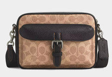 Bolso Bandolera COACH Warner Signature Lona CW217 Unisex Tostado/Negro NUEVO🎀NUEVO CON ETIQUETAS❤️NUEVO EN PAQUETE