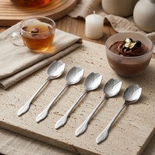 Juego de 5 cucharas de acero inoxidable molde de flores para servir café postre ensalada