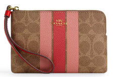 🧡 Muñequera Coach Corner Zip - CAQ76 Bronceado Multi (Naranja) Lona Signature - Nueva con Etiquetas