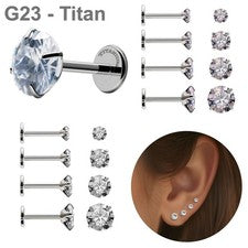 4 pares de pendientes de titanio G23 mujer hombre circonita hipoalergénico 2 3 4 5 mm