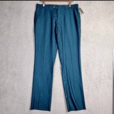 Pantalones de vestir Perry Ellis Portfolio para hombre 36 verde azulado pierna recta carrera sin dobladillo nuevos con e