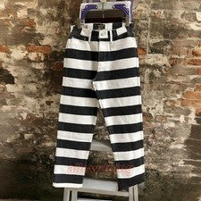 Pantalones de motociclista retro para hombre pantalones de lona a rayas estilo vintage