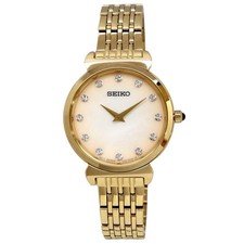 Seiko SFQ802P1 Cuarzo Damas Reloj Cristal Índice Vestido Casual Plata Nuevo