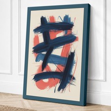 Impresión en lienzo abstracto de celosía azul marino y coral arte de pared decoración del hogar listo para colgar