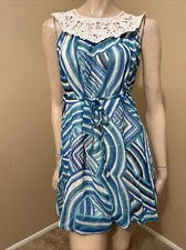 Vestido informal de verano forrado abierto de encaje talla L a rayas multicolor de poliéster para mujer